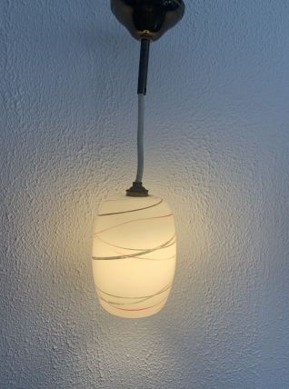 Suspension vintage 1960 opaline rouge et doré lustre - 16 x 