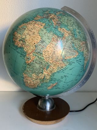 Globe vintage 1960 terrestre JRO Verlag bois PVC mappemonde 