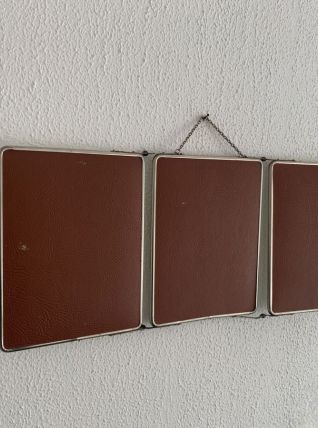 Miroir vintage 1950 triptyque barbier terracotta coiffeur - 