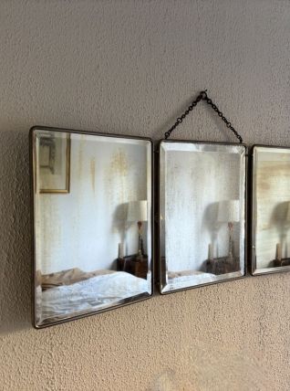 Miroir vintage 1930 triptyque barbier simili crocodile noir 