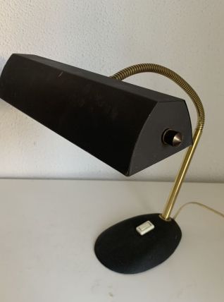 Lampe vintage 1960 de banquier Aluminor noire dorée bureau -