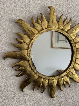 Miroir vintage 1960 soleil or résine sorcière - 49 cm