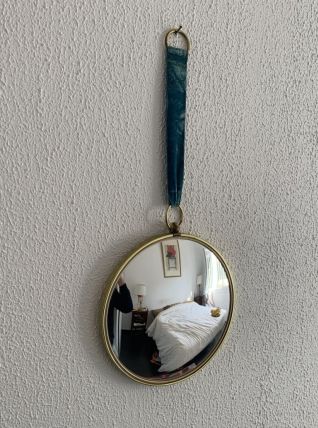 Miroir vintage 1960 oeil de sorcière velours turquoise solei