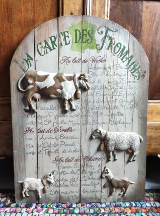 Panneau en bois Country corner "La carte des fromages"