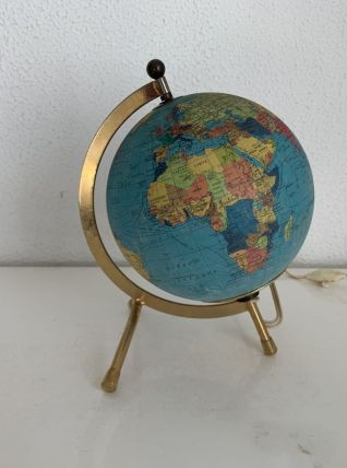 Globe vintage 1970 terrestre Taride tripode doré verre mappe