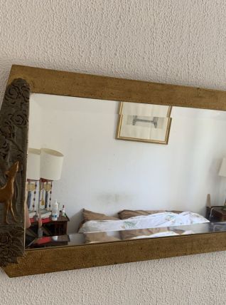 Miroir vintage 1900 Art Nouveau biseauté bois doré argenté -