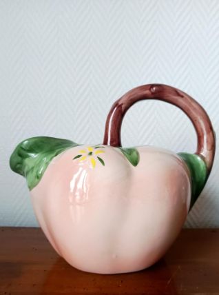 Pichet pêche en barbotine vintage 1960 