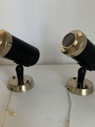 Paire de spots vintage 1950 Lita Zodiac de Jacques Biny noir