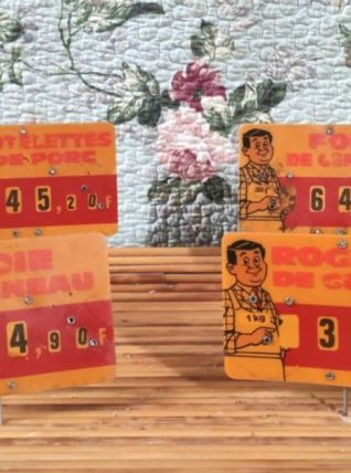 4 étiquettes de boucherie (vintage)