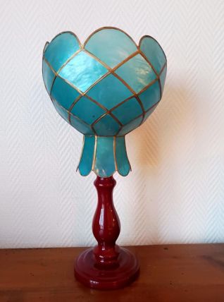 Lampe céramique et nacre bleu vintage 