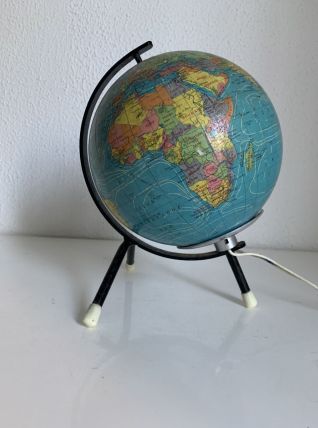 Globe vintage 1972 terrestre mappemonde verre Taride tripode