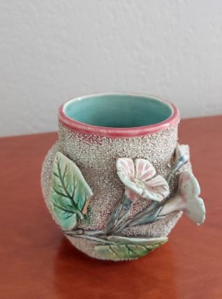 Ancien Petit Vase Barbotine décor Floral - Années 50/60