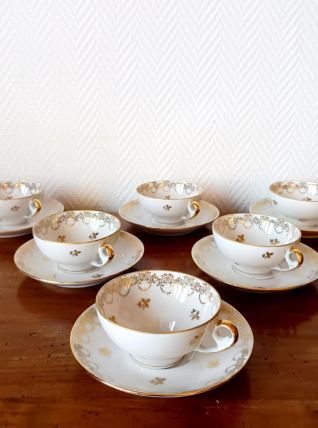 Six tasses dorées porcelaine de Limoges 
