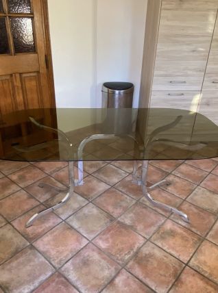 Table Roche Bobois.1970. Acier chromé. 175x94.	