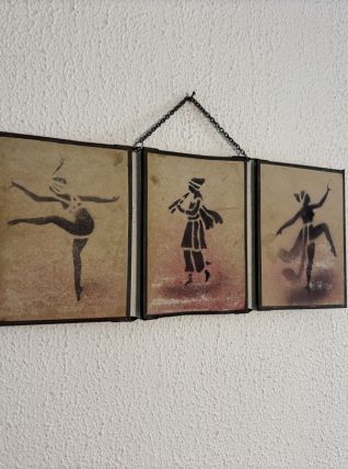 Miroir vintage 1930 triptyque barbier coiffeur danseuse jeun