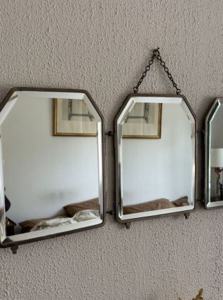 Miroir vintage 1920 triptyque barbier Art Déco cristal hexag