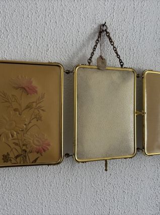 Miroir vintage 1920 triptyque barbier doré fleurs neuf bon m