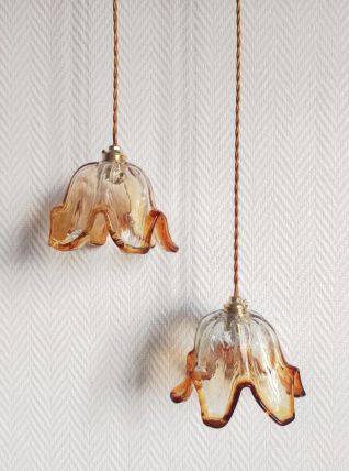 Duo suspension tulipes en verre de Murano 1970 