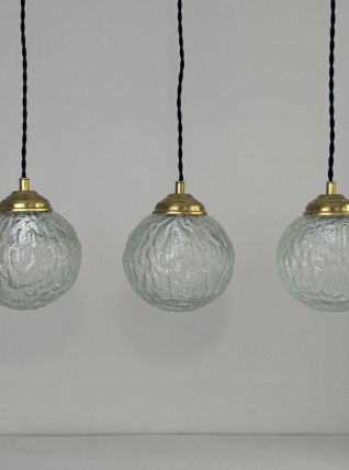 LOT 3 ANCIENNES SUSPENSIONS RONDES EN VERRE VINTAGE