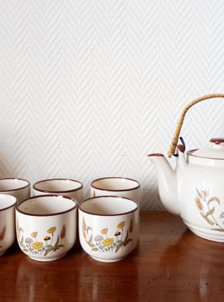 Service à thé asiatique aux fleurs 1970 