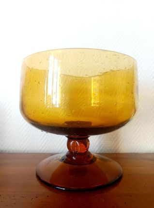 Grande coupe centre de table en verre bullé Biot 25 cm 