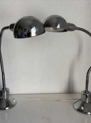 Paire lampes vintage 1940 de bureau jumo 210 chromée design 