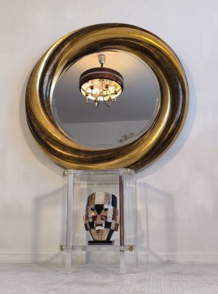 Grand Miroir Rond Victorien Anglais – Bois Doré &amp; Verre 