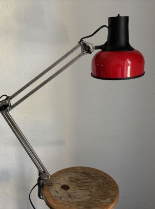 Lampe vintage 1970 architecte Lival P12 Finlande rouge acier