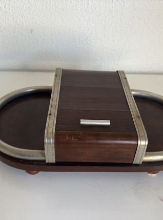 Porte-cigarettes vintage 1960 distributeur bois métal - 30 x