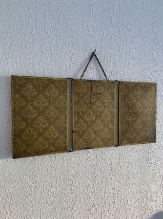 Miroir vintage 1900 triptyque barbier Art Nouveau doré - 21 