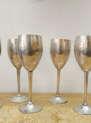 6 verres sur pied métal vintage 1970 