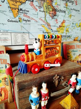 Boulier Abacus Train bois vintage | Jouet ancien enfant 