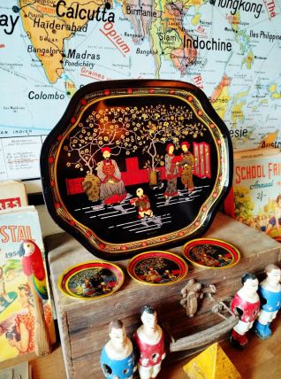 Ancien plateau métal Damart Hong Kong Asie 1970