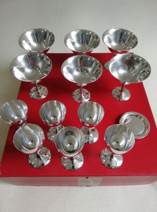 6 Verres à Champagne et 6 verres à Liqueur en métal argenté 