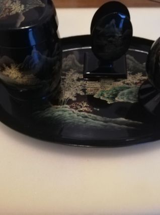 Ensemble décoratif chinois  laqué noir 5 pièces