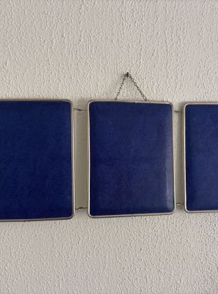 Miroir vintage 1960 triptyque barbier Mirbel simili lézard b