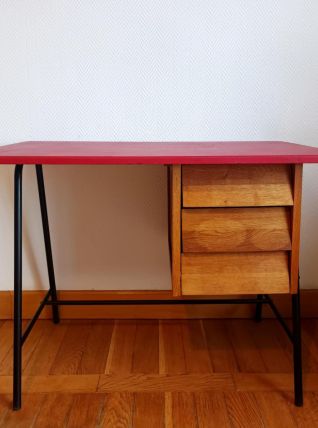 Bureau mid century skaï rouge 