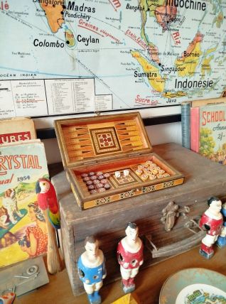 Jeu Backgammon bois et nacre | Jeu société décoratif rétro