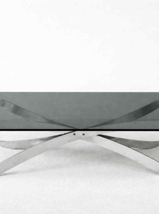 Table basse space age acier et verre fumé 