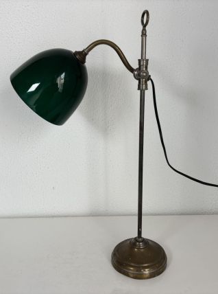 Lampe vintage 1900 de bureau laiton nickelé céladon - 52 cm