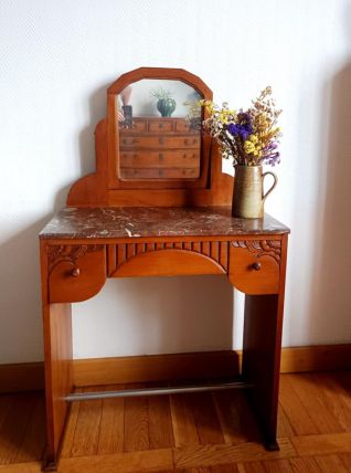 Coiffeuse art déco bois et marbre 