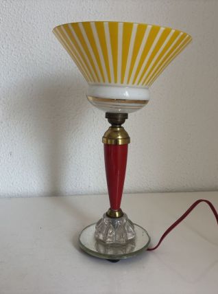 Lampe vintage 1930 Art Déco métal doré miroir verre - 28 cm