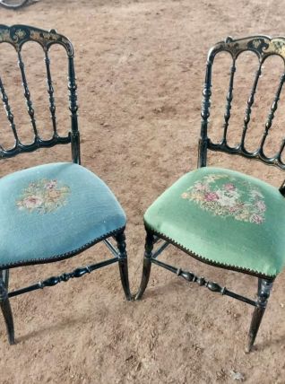 Paire ce chaises Napoléon 3 Brodées