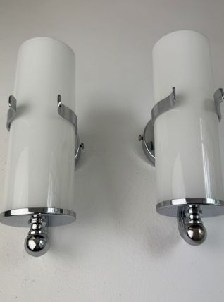 PAIRE D’ANCIENNES APPLIQUES EN OPALINE « DELMAS »  VINTAGE