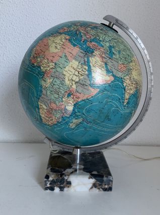 Globe vintage 1976 terrestre Taride verre marbre mappemonde 