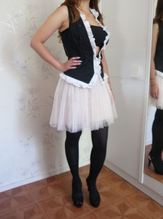 Gilet veste barman volant noir blanc T36