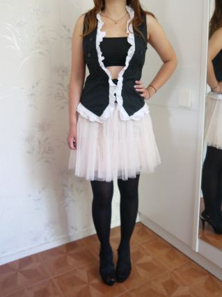 Gilet veste barman volant noir blanc T36