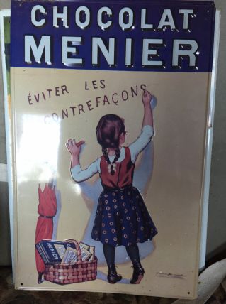 affiche en métal banania et chocolat menier 