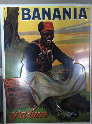 affiche en métal banania et chocolat menier 