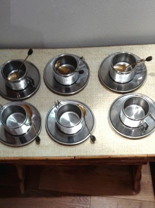 Service à café métallique d'origine italienne des années 70